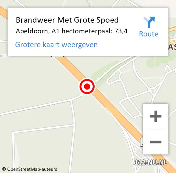 Locatie op kaart van de 112 melding: Brandweer Met Grote Spoed Naar Apeldoorn, A1 hectometerpaal: 73,4 op 3 december 2021 07:06
