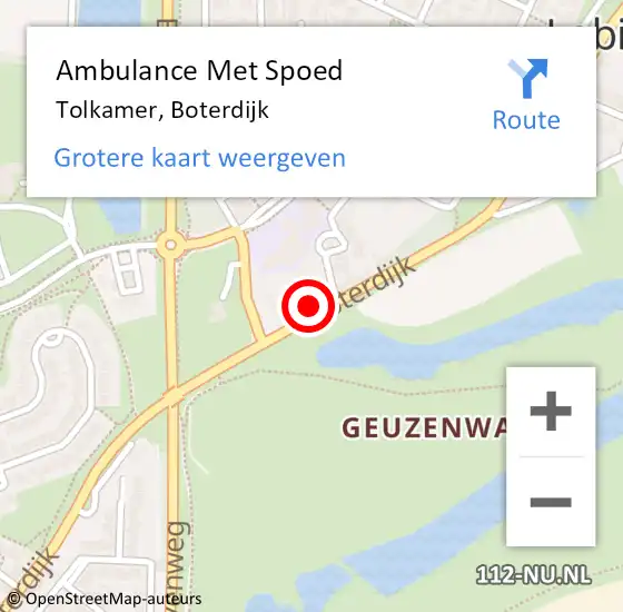 Locatie op kaart van de 112 melding: Ambulance Met Spoed Naar Tolkamer, Boterdijk op 3 december 2021 07:28