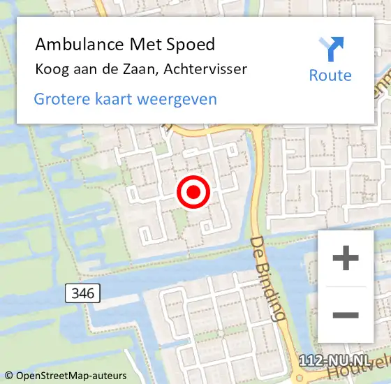 Locatie op kaart van de 112 melding: Ambulance Met Spoed Naar Koog aan de Zaan, Achtervisser op 3 december 2021 07:38