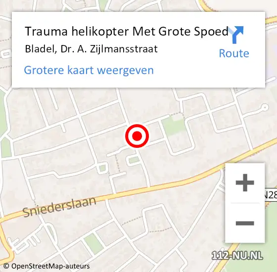 Locatie op kaart van de 112 melding: Trauma helikopter Met Grote Spoed Naar Bladel, Dr. A. Zijlmansstraat op 3 december 2021 07:59