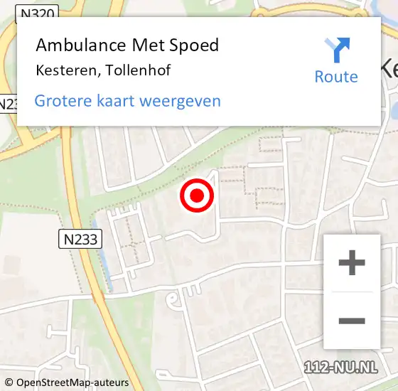 Locatie op kaart van de 112 melding: Ambulance Met Spoed Naar Kesteren, Tollenhof op 3 december 2021 08:14