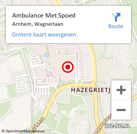 Locatie op kaart van de 112 melding: Ambulance Met Spoed Naar Arnhem, Wagnerlaan op 3 december 2021 08:32