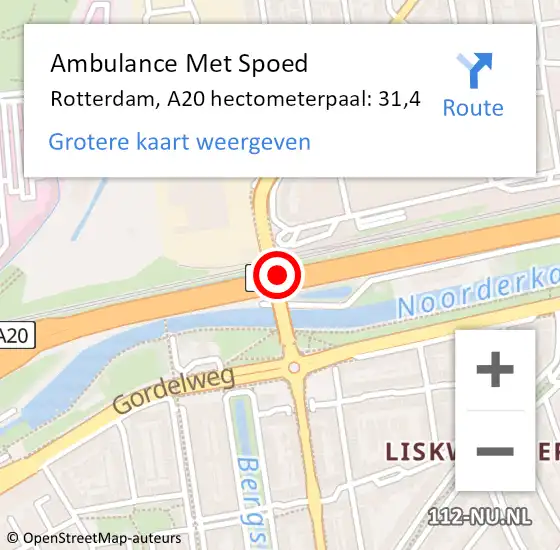 Locatie op kaart van de 112 melding: Ambulance Met Spoed Naar Rotterdam, A20 hectometerpaal: 31,4 op 3 december 2021 08:56