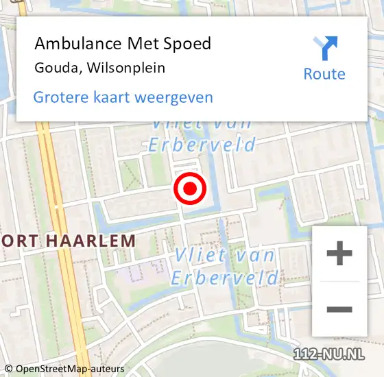 Locatie op kaart van de 112 melding: Ambulance Met Spoed Naar Gouda, Wilsonplein op 3 december 2021 10:56