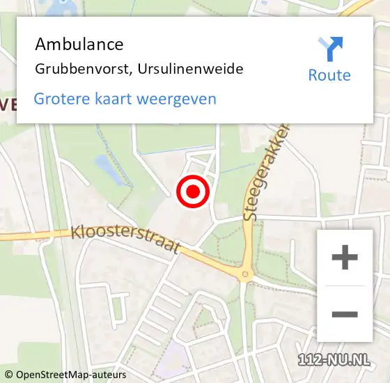 Locatie op kaart van de 112 melding: Ambulance Grubbenvorst, Ursulinenweide op 1 juli 2014 09:20