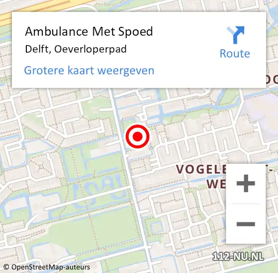 Locatie op kaart van de 112 melding: Ambulance Met Spoed Naar Delft, Oeverloperpad op 3 december 2021 11:29