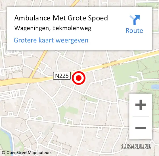 Locatie op kaart van de 112 melding: Ambulance Met Grote Spoed Naar Wageningen, Eekmolenweg op 1 juli 2014 09:27