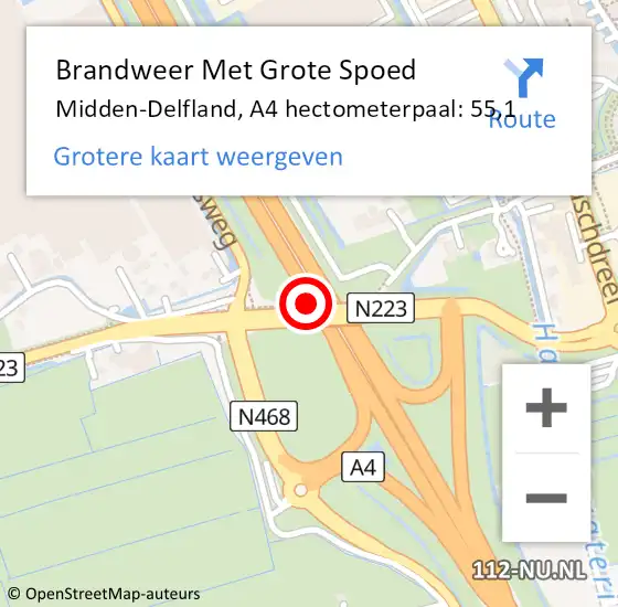 Locatie op kaart van de 112 melding: Brandweer Met Grote Spoed Naar Midden-Delfland, A4 hectometerpaal: 55,1 op 3 december 2021 11:47