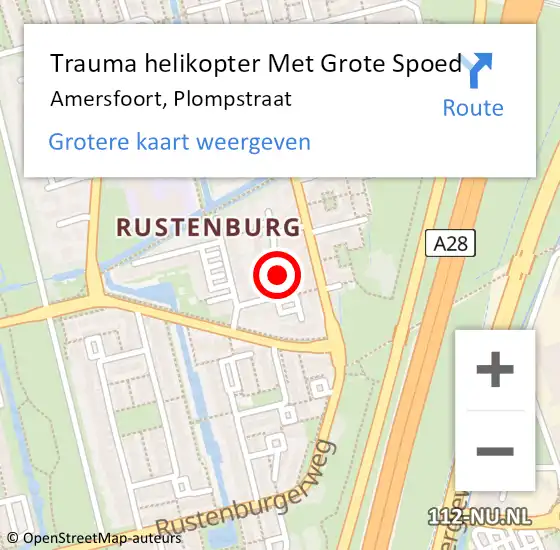 Locatie op kaart van de 112 melding: Trauma helikopter Met Grote Spoed Naar Amersfoort, Plompstraat op 3 december 2021 11:59