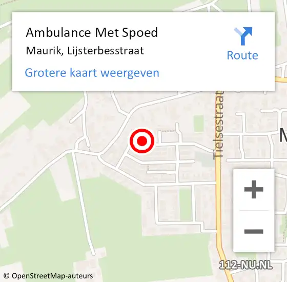 Locatie op kaart van de 112 melding: Ambulance Met Spoed Naar Maurik, Lijsterbesstraat op 1 juli 2014 09:28