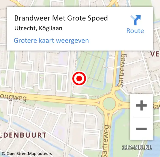 Locatie op kaart van de 112 melding: Brandweer Met Grote Spoed Naar Utrecht, Kögllaan op 3 december 2021 12:12