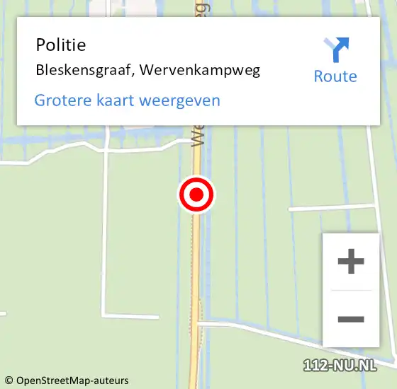 Locatie op kaart van de 112 melding: Politie Bleskensgraaf, Wervenkampweg op 3 december 2021 12:27