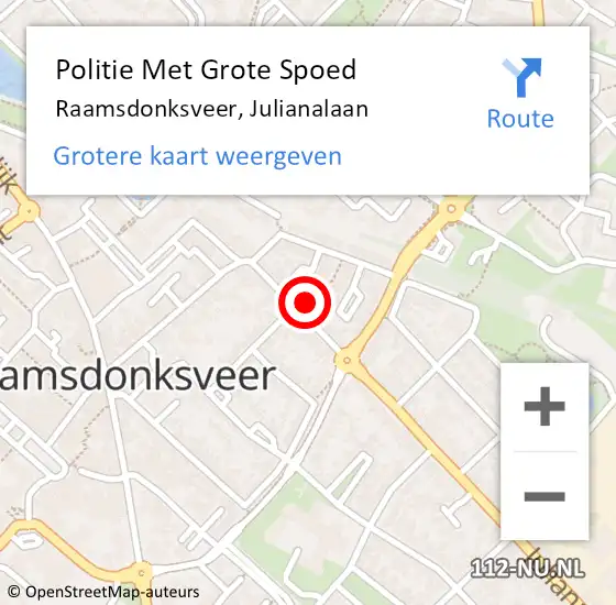 Locatie op kaart van de 112 melding: Politie Met Grote Spoed Naar Raamsdonksveer, Julianalaan op 3 december 2021 12:56