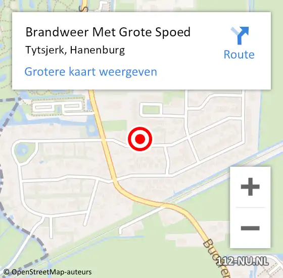 Locatie op kaart van de 112 melding: Brandweer Met Grote Spoed Naar Tytsjerk, Hanenburg op 3 december 2021 13:05