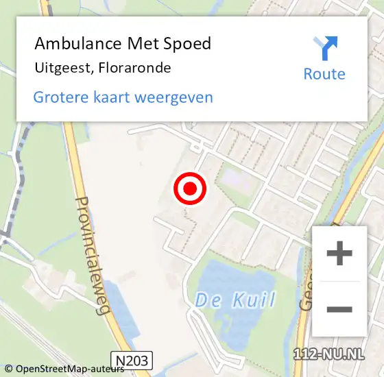 Locatie op kaart van de 112 melding: Ambulance Met Spoed Naar Uitgeest, Floraronde op 3 december 2021 13:09