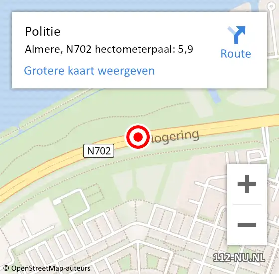 Locatie op kaart van de 112 melding: Politie Almere, N702 hectometerpaal: 5,9 op 3 december 2021 13:40