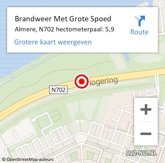 Locatie op kaart van de 112 melding: Brandweer Met Grote Spoed Naar Almere, N702 hectometerpaal: 5,9 op 3 december 2021 13:40