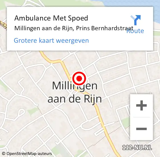 Locatie op kaart van de 112 melding: Ambulance Met Spoed Naar Millingen aan de Rijn, Prins Bernhardstraat op 3 december 2021 13:43