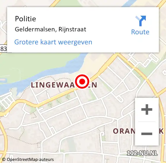 Locatie op kaart van de 112 melding: Politie Geldermalsen, Rijnstraat op 3 december 2021 14:10