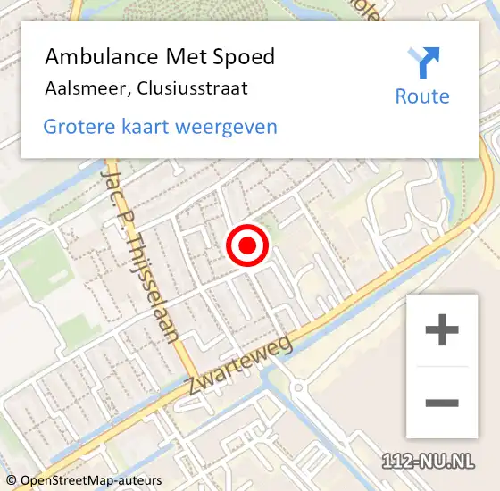 Locatie op kaart van de 112 melding: Ambulance Met Spoed Naar Aalsmeer, Clusiusstraat op 3 december 2021 14:12