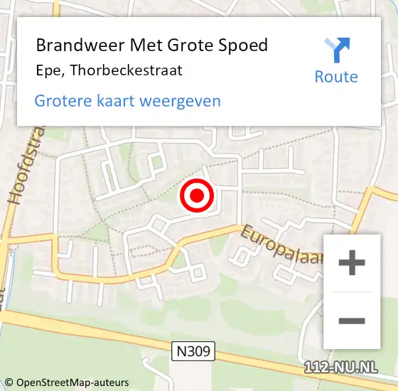 Locatie op kaart van de 112 melding: Brandweer Met Grote Spoed Naar Epe, Thorbeckestraat op 3 december 2021 14:17