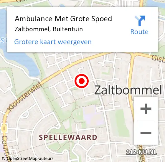 Locatie op kaart van de 112 melding: Ambulance Met Grote Spoed Naar Zaltbommel, Buitentuin op 3 december 2021 14:17