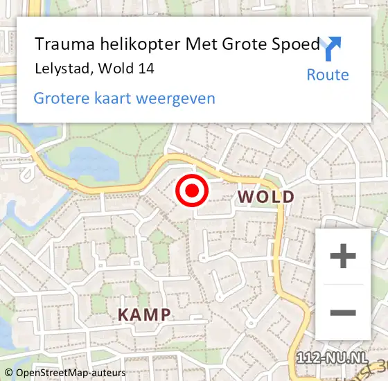 Locatie op kaart van de 112 melding: Trauma helikopter Met Grote Spoed Naar Lelystad, Wold 14 op 3 december 2021 15:54