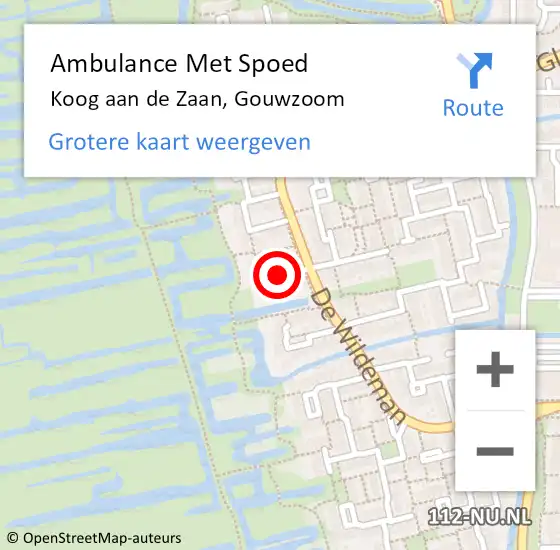 Locatie op kaart van de 112 melding: Ambulance Met Spoed Naar Koog aan de Zaan, Gouwzoom op 3 december 2021 16:10