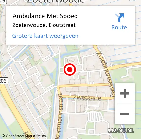 Locatie op kaart van de 112 melding: Ambulance Met Spoed Naar Zoeterwoude, Eloutstraat op 3 december 2021 16:13