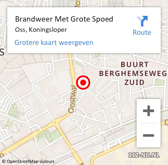 Locatie op kaart van de 112 melding: Brandweer Met Grote Spoed Naar Oss, Koningsloper op 3 december 2021 16:28