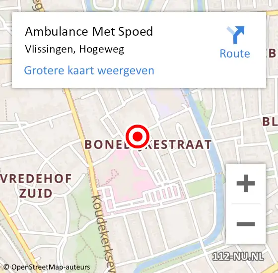 Locatie op kaart van de 112 melding: Ambulance Met Spoed Naar Vlissingen, Hogeweg op 3 december 2021 16:35