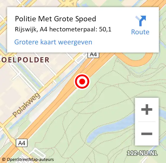 Locatie op kaart van de 112 melding: Politie Met Grote Spoed Naar Rijswijk, A4 hectometerpaal: 50,1 op 3 december 2021 16:37