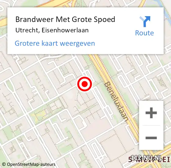 Locatie op kaart van de 112 melding: Brandweer Met Grote Spoed Naar Utrecht, Eisenhowerlaan op 3 december 2021 16:38