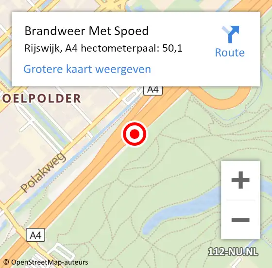 Locatie op kaart van de 112 melding: Brandweer Met Spoed Naar Rijswijk, A4 hectometerpaal: 50,1 op 3 december 2021 16:39