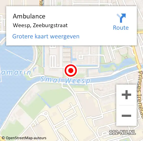 Locatie op kaart van de 112 melding: Ambulance Weesp, Zeeburgstraat op 1 juli 2014 10:02