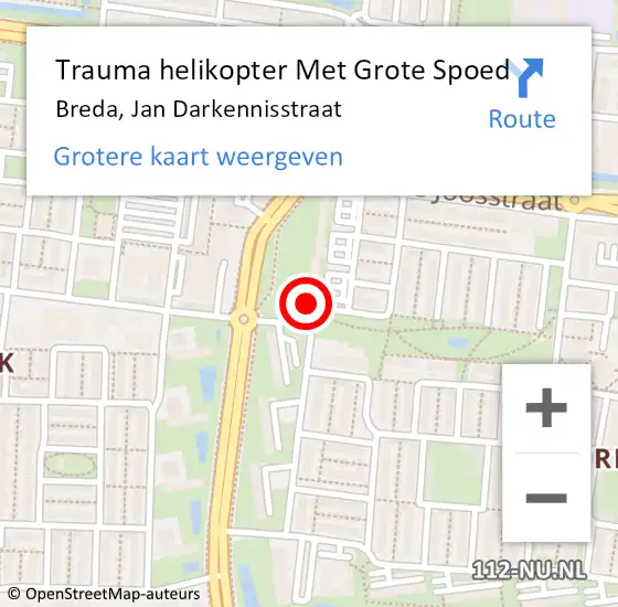 Locatie op kaart van de 112 melding: Trauma helikopter Met Grote Spoed Naar Breda, Jan Darkennisstraat op 3 december 2021 17:08