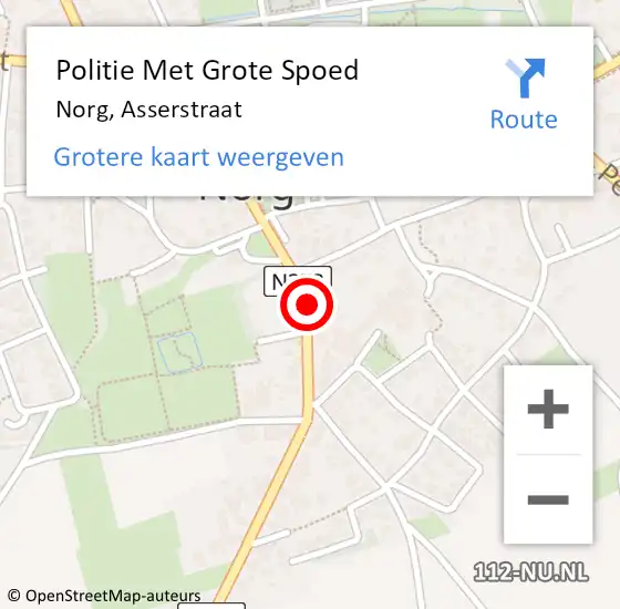 Locatie op kaart van de 112 melding: Politie Met Grote Spoed Naar Norg, Asserstraat op 3 december 2021 17:12