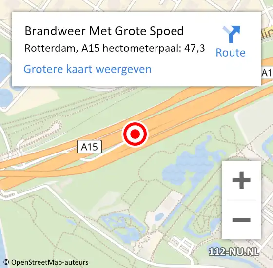 Locatie op kaart van de 112 melding: Brandweer Met Grote Spoed Naar Rotterdam, A15 hectometerpaal: 47,3 op 3 december 2021 17:33
