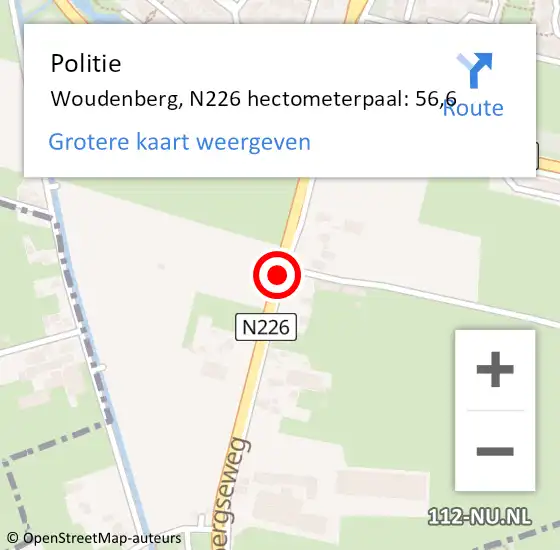 Locatie op kaart van de 112 melding: Politie Woudenberg, N226 hectometerpaal: 56,6 op 3 december 2021 17:34