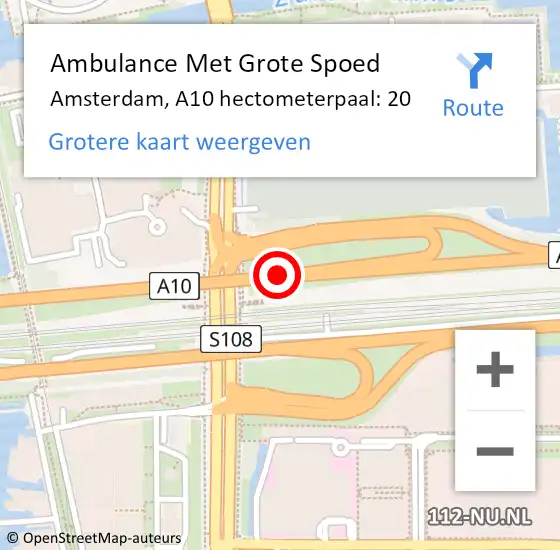 Locatie op kaart van de 112 melding: Ambulance Met Grote Spoed Naar Amsterdam, A10 hectometerpaal: 20 op 3 december 2021 17:37
