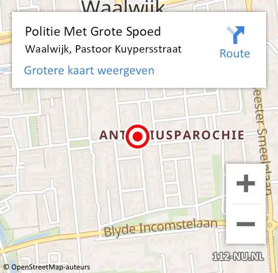 Locatie op kaart van de 112 melding: Politie Met Grote Spoed Naar Waalwijk, Pastoor Kuypersstraat op 3 december 2021 17:41