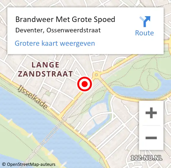 Locatie op kaart van de 112 melding: Brandweer Met Grote Spoed Naar Deventer, Ossenweerdstraat op 3 december 2021 18:05