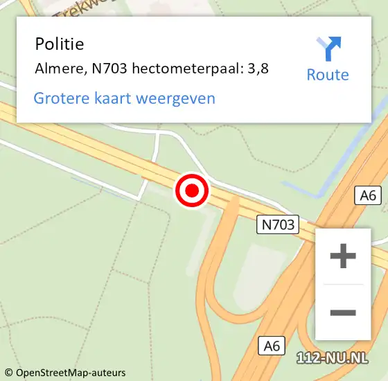 Locatie op kaart van de 112 melding: Politie Almere, N703 hectometerpaal: 3,8 op 3 december 2021 18:11