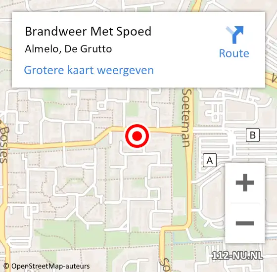 Locatie op kaart van de 112 melding: Brandweer Met Spoed Naar Almelo, De Grutto op 3 december 2021 18:19