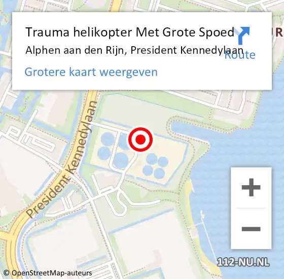 Locatie op kaart van de 112 melding: Trauma helikopter Met Grote Spoed Naar Alphen aan den Rijn, President Kennedylaan op 3 december 2021 18:47