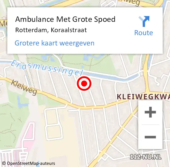 Locatie op kaart van de 112 melding: Ambulance Met Grote Spoed Naar Rotterdam, Koraalstraat op 3 december 2021 18:52