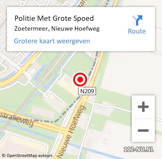 Locatie op kaart van de 112 melding: Politie Met Grote Spoed Naar Zoetermeer, Nieuwe Hoefweg op 3 december 2021 19:04