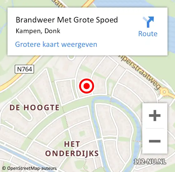 Locatie op kaart van de 112 melding: Brandweer Met Grote Spoed Naar Kampen, Donk op 1 juli 2014 10:11