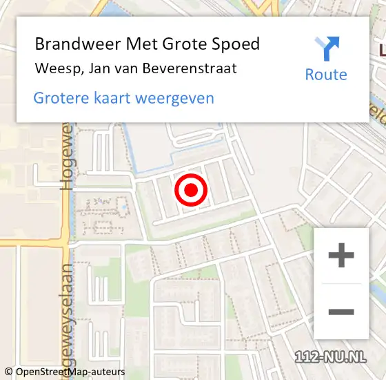 Locatie op kaart van de 112 melding: Brandweer Met Grote Spoed Naar Weesp, Jan van Beverenstraat op 3 december 2021 19:40