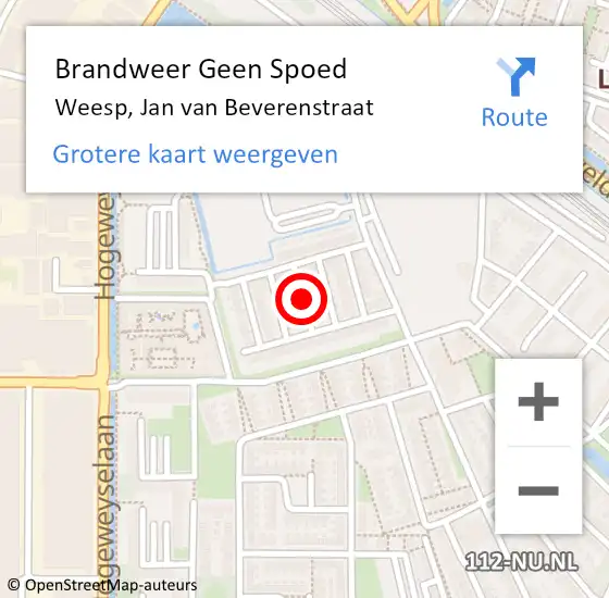 Locatie op kaart van de 112 melding: Brandweer Geen Spoed Naar Weesp, Jan van Beverenstraat op 3 december 2021 19:41